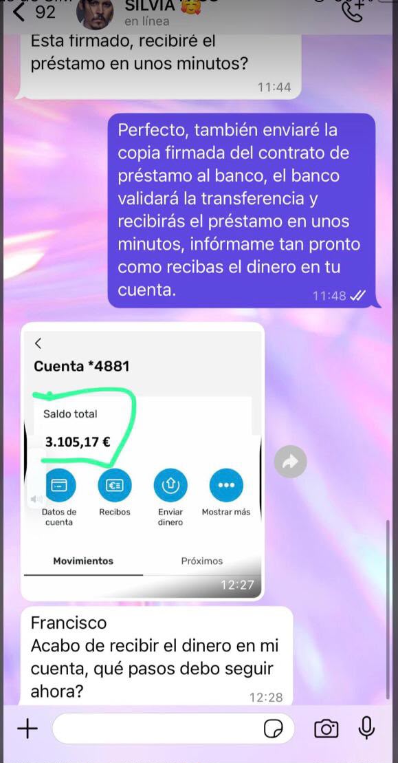 Silvia – confirmación de recepción del préstamo