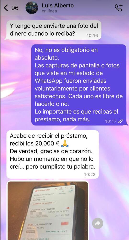 Cliente – mensaje de gracias