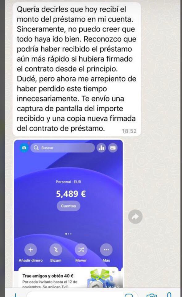 Cliente – saldo bancario tras el préstamo