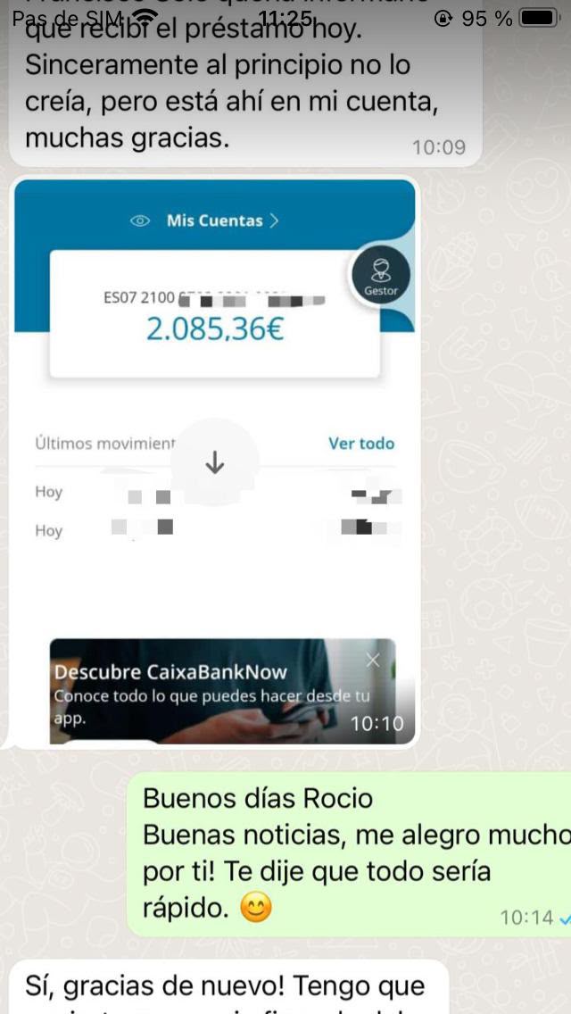 Rocío – 2.085 € recibidos en CaixaBank