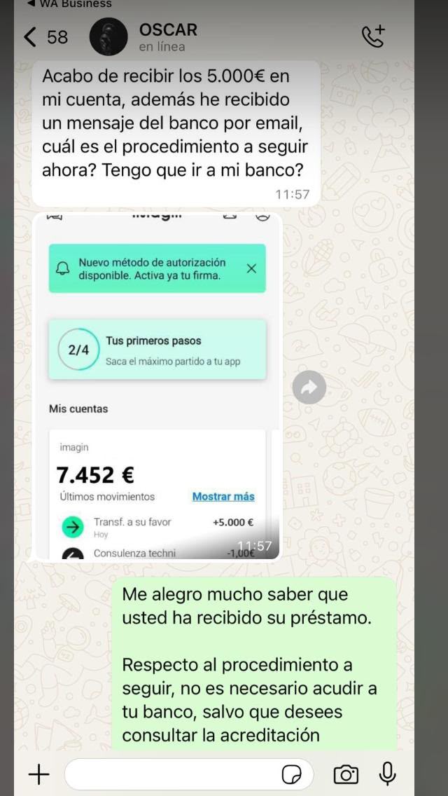 Cliente – confirmación de ingreso