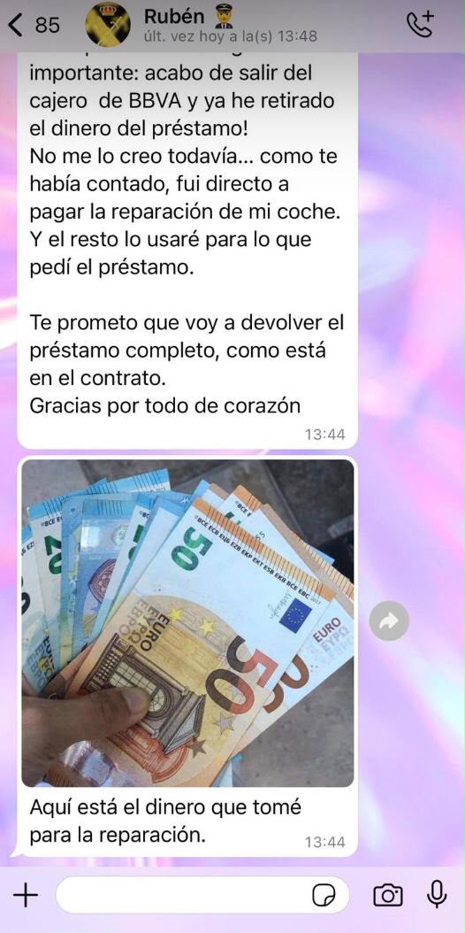 Cliente – dinero en efectivo tras el retiro